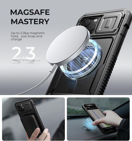 حافظة Dexnor لهاتف iPhone 12 Pro Max مع غطاء كاميرا [متوافقة مع MagSafe] [واقي شاشة مدمج] غطاء مغناطيسي متين مقاوم للصدمات لكامل الجسم مع مسند، أسود in Kuwait