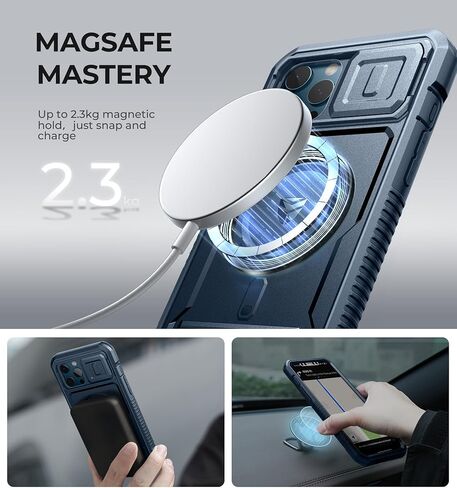 حافظة Dexnor لهاتف iPhone 12 Pro Max مع غطاء كاميرا [متوافقة مع MagSafe] [واقي شاشة مدمج] غطاء مغناطيسي متين مقاوم للصدمات لكامل الجسم مع مسند، أسود in Kuwait