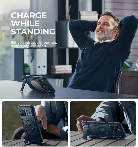 حافظة Dexnor لهاتف iPhone 12 Pro Max مع غطاء كاميرا [متوافقة مع MagSafe] [واقي شاشة مدمج] غطاء مغناطيسي متين مقاوم للصدمات لكامل الجسم مع مسند، أسود in Kuwait