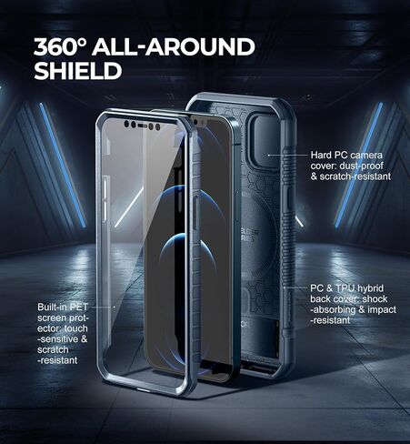 حافظة Dexnor لهاتف iPhone 12 Pro Max مع غطاء كاميرا [متوافقة مع MagSafe] [واقي شاشة مدمج] غطاء مغناطيسي متين مقاوم للصدمات لكامل الجسم مع مسند، أسود in Kuwait