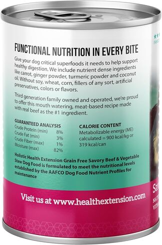 Health Extension Variety Pack of Wet Dog Food Chunky Chicken Stew Canned and Savory Beef & Vegetable Stew Canned - 12.5 Oz / 374g Each, Gluten & Grain-Free, Added Vitamins & Mineral in Kuwait