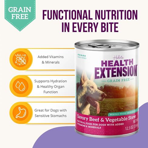 Health Extension Variety Pack of Wet Dog Food Chunky Chicken Stew Canned and Savory Beef & Vegetable Stew Canned - 12.5 Oz / 374g Each, Gluten & Grain-Free, Added Vitamins & Mineral in Kuwait