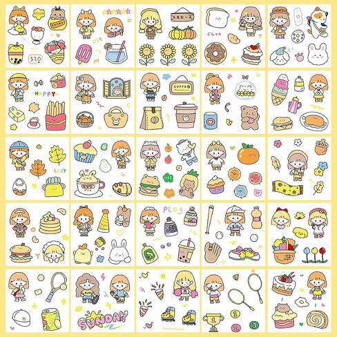 Diary 400PCS/100Sheets Cartoon Stickers, Transparent PET Scrapbooking Clipping Supplies Decals, Cute, Kawaii, Unisex Fun, Creative, Colorful, DIY Craft, Planner Stickers for Kids, Teens Gifts in Saudi Arabia