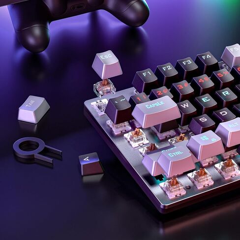 لوحة مفاتيح ميكانيكية للألعاب من AULA، لوحة مفاتيح ميكانيكية تحتوي على 104 مفاتيح مع إضاءة خلفية RGB، لوحة مفاتيح سلكية معدنية بالكامل، لوحة مفاتيح USB مضادة للظلال، مفاتيح بنية مع مفاتيح قابلة للبرمجة لألعاب MAC Xbox PC in Kuwait