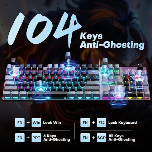 لوحة مفاتيح ميكانيكية للألعاب من AULA، لوحة مفاتيح ميكانيكية تحتوي على 104 مفاتيح مع إضاءة خلفية RGB، لوحة مفاتيح سلكية معدنية بالكامل، لوحة مفاتيح USB مضادة للظلال، مفاتيح بنية مع مفاتيح قابلة للبرمجة لألعاب MAC Xbox PC in Kuwait