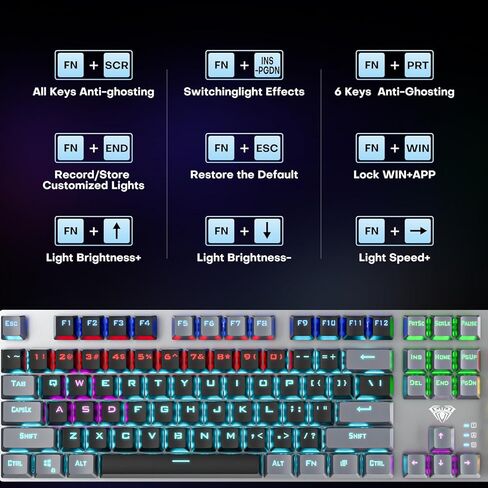 لوحة مفاتيح ميكانيكية للألعاب من AULA، لوحة مفاتيح ميكانيكية تحتوي على 104 مفاتيح مع إضاءة خلفية RGB، لوحة مفاتيح سلكية معدنية بالكامل، لوحة مفاتيح USB مضادة للظلال، مفاتيح بنية مع مفاتيح قابلة للبرمجة لألعاب MAC Xbox PC in Kuwait