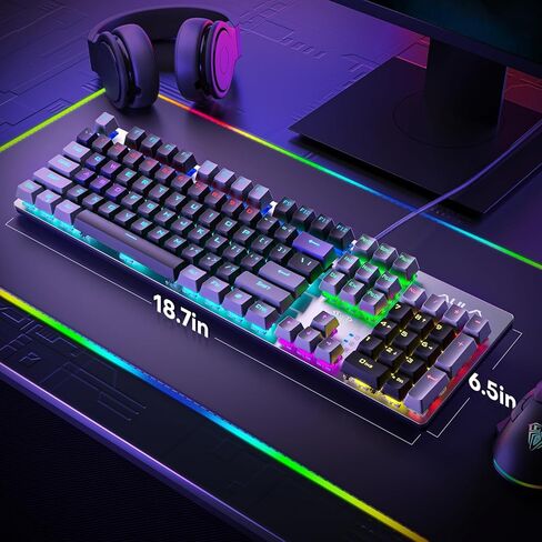 لوحة مفاتيح ميكانيكية للألعاب من AULA، لوحة مفاتيح ميكانيكية تحتوي على 104 مفاتيح مع إضاءة خلفية RGB، لوحة مفاتيح سلكية معدنية بالكامل، لوحة مفاتيح USB مضادة للظلال، مفاتيح بنية مع مفاتيح قابلة للبرمجة لألعاب MAC Xbox PC in Kuwait