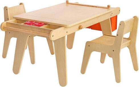 MEEDEN Kids Table and Chair Set, Kids Art Table with 2 Stools, Storage Bag & Paper Roll, Kids Desk & Chair Set, Craft Table and Chairs for Toddlers, Toddler Wooden Table,[50''L×23.6''W×22.5''H] in Saudi Arabia