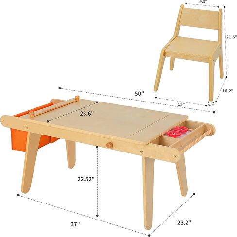MEEDEN Kids Table and Chair Set, Kids Art Table with 2 Stools, Storage Bag & Paper Roll, Kids Desk & Chair Set, Craft Table and Chairs for Toddlers, Toddler Wooden Table,[50''L×23.6''W×22.5''H] in Saudi Arabia