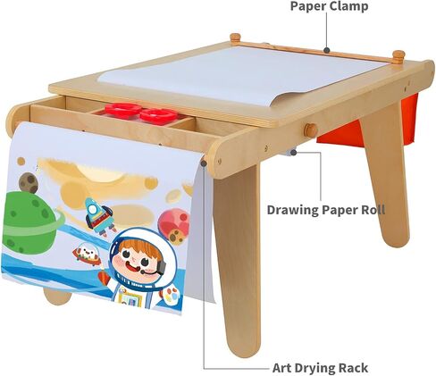MEEDEN Kids Table and Chair Set, Kids Art Table with 2 Stools, Storage Bag & Paper Roll, Kids Desk & Chair Set, Craft Table and Chairs for Toddlers, Toddler Wooden Table,[50''L×23.6''W×22.5''H] in Saudi Arabia