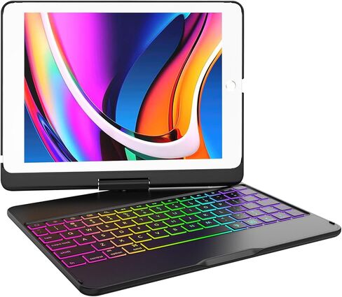 HZD Keyboard Case for iPad 5th/6th Gen 2017/2018 - iPad Air 2/1 iPad Case with Keyboard, 360 Screen Rotation - Wireless/BT - Backlit 10 Color Keyboard Case for iPad Pro 9.7, Auto Sleep/Wake - Black in Kuwait