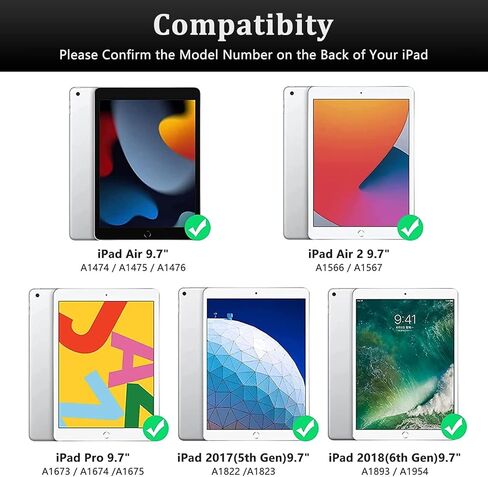 HZD Keyboard Case for iPad 5th/6th Gen 2017/2018 - iPad Air 2/1 iPad Case with Keyboard, 360 Screen Rotation - Wireless/BT - Backlit 10 Color Keyboard Case for iPad Pro 9.7, Auto Sleep/Wake - Black in Kuwait