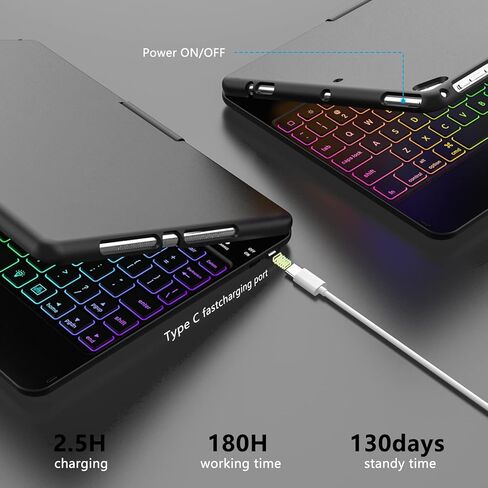 HZD Keyboard Case for iPad 5th/6th Gen 2017/2018 - iPad Air 2/1 iPad Case with Keyboard, 360 Screen Rotation - Wireless/BT - Backlit 10 Color Keyboard Case for iPad Pro 9.7, Auto Sleep/Wake - Black in Kuwait