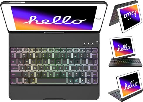 HZD Keyboard Case for iPad 5th/6th Gen 2017/2018 - iPad Air 2/1 iPad Case with Keyboard, 360 Screen Rotation - Wireless/BT - Backlit 10 Color Keyboard Case for iPad Pro 9.7, Auto Sleep/Wake - Black in Kuwait