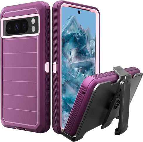 مصممة لجراب Google Pixel 8 Pro مع مشبك حزام ومسند، حافظة متينة ثلاثية الطبقات لكامل الجسم لهاتف Pixel 8 pro 5G 6.7 بوصة (أسود + برتقالي) in Kuwait