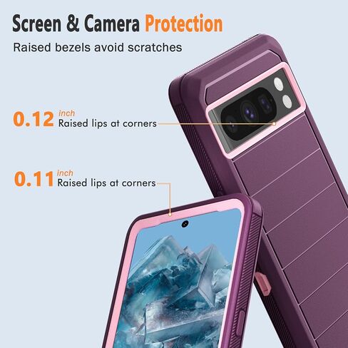 مصممة لجراب Google Pixel 8 Pro مع مشبك حزام ومسند، حافظة متينة ثلاثية الطبقات لكامل الجسم لهاتف Pixel 8 pro 5G 6.7 بوصة (أسود + برتقالي) in Kuwait