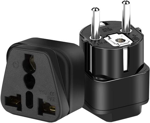 (2pack) EU4.8MM to UK Socket Travel Adaptor,European 2 pin Standard Travel Adapter,German Plug to a Variety of National Socket Travel Conversion Plugs,German Plug to USA 2/3 Holes (Black) in Saudi Arabia
