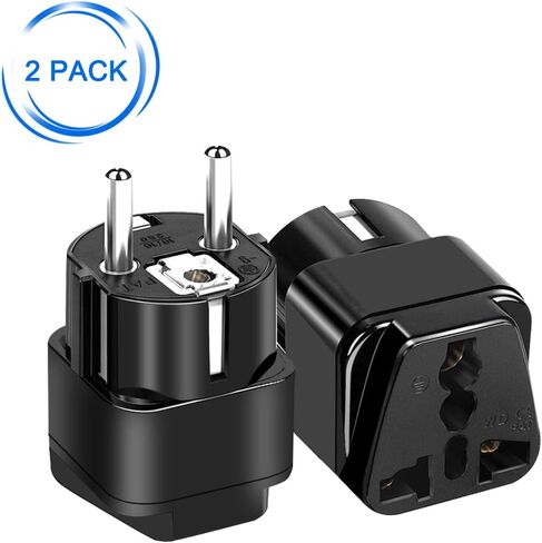 (2pack) EU4.8MM to UK Socket Travel Adaptor,European 2 pin Standard Travel Adapter,German Plug to a Variety of National Socket Travel Conversion Plugs,German Plug to USA 2/3 Holes (Black) in Saudi Arabia