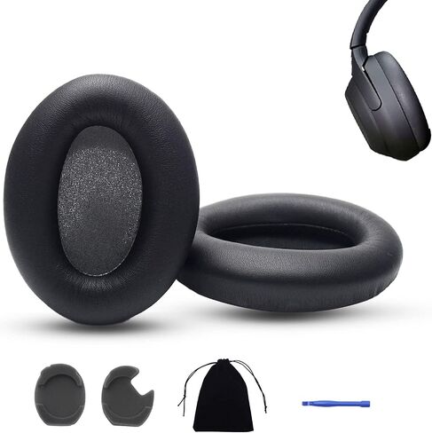 Replacement Earpads Compatible with Sony WH-1000XM4 Headphones, WH1000XM4 Extra Thick Ear Pads Cushions with Noise Isolation Memory Foam, Soft PU Leather Cushions, Without Affecting Sensor-Black in Kuwait