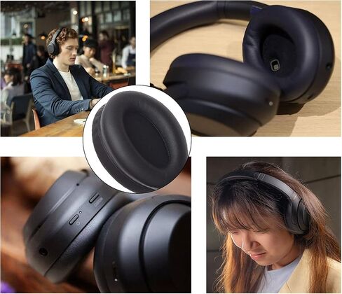 Replacement Earpads Compatible with Sony WH-1000XM4 Headphones, WH1000XM4 Extra Thick Ear Pads Cushions with Noise Isolation Memory Foam, Soft PU Leather Cushions, Without Affecting Sensor-Black in Kuwait