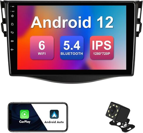 ستيريو سيارة 2+32G 9 بوصة Android 12 لسيارة Toyota RAV4 2006-2012 IPS شاشة لمس راديو السيارة مع WiFi 6 Carplay & Android Auto Support Backup Camera GPS FM Navi Bluetooth 5.4 SWC in Kuwait