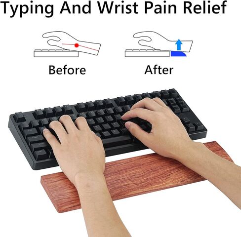 مسند معصم للوحة المفاتيح من خشب الورد، وسادة معصم للوحة مفاتيح الألعاب من خشب الجوز، مسند للمعصم، مسند لراحة اليد، حامل وسادة اليد، مسند راحة اليد للمكتب والألعاب (خشب الورد قطعة واحدة 87 مفتاحًا) in Kuwait