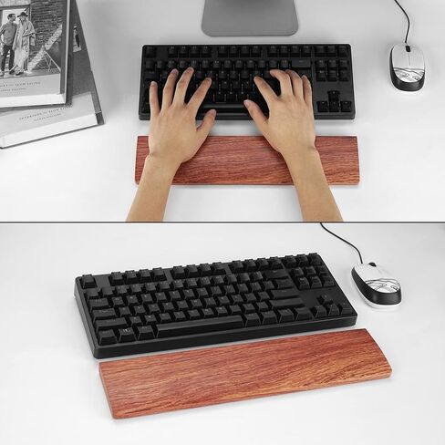 مسند معصم للوحة المفاتيح من خشب الورد، وسادة معصم للوحة مفاتيح الألعاب من خشب الجوز، مسند للمعصم، مسند لراحة اليد، حامل وسادة اليد، مسند راحة اليد للمكتب والألعاب (خشب الورد قطعة واحدة 87 مفتاحًا) in Kuwait