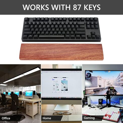 مسند معصم للوحة المفاتيح من خشب الورد، وسادة معصم للوحة مفاتيح الألعاب من خشب الجوز، مسند للمعصم، مسند لراحة اليد، حامل وسادة اليد، مسند راحة اليد للمكتب والألعاب (خشب الورد قطعة واحدة 87 مفتاحًا) in Kuwait