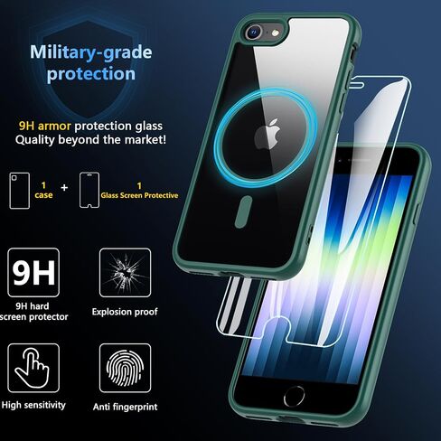 حافظة BESINPO المغناطيسية لهاتف iPhone SE 2022/SE 2020/8/7، مع واقي شاشة من الزجاج المقوى، [متوافقة مع MagSafe]، غطاء عسكري مقاوم للصدمات لهاتف iPhone SE 3/SE 2/8/7 مقاس 4.7 بوصة، أسود in Saudi Arabia