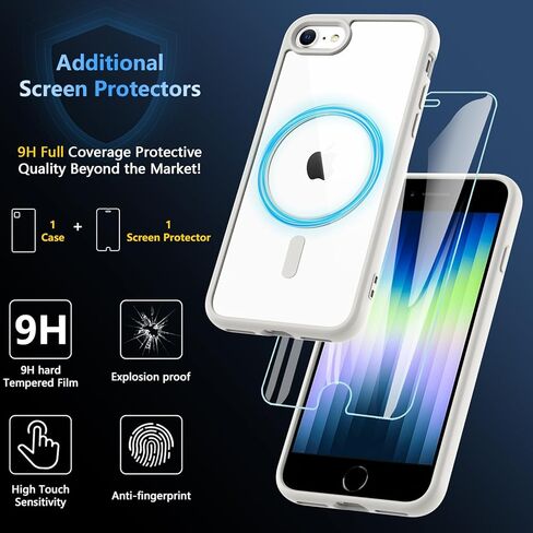 حافظة BESINPO المغناطيسية لهاتف iPhone SE 2022/SE 2020/8/7، مع واقي شاشة من الزجاج المقوى، [متوافقة مع MagSafe]، غطاء عسكري مقاوم للصدمات لهاتف iPhone SE 3/SE 2/8/7 مقاس 4.7 بوصة، أسود in Kuwait