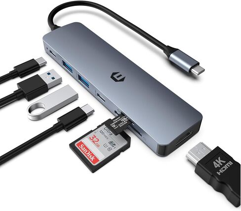 محور USB C، محور USB 3.0، قاعدة توصيل محول USB، مركز بيانات محمول رفيع للغاية، محور USB C 7 في 1 مع HDMI 4K، 100 وات PD، 2 USB 3.0 5 جيجابت في الثانية ومنفذ بيانات USB C 3.0، قارئ بطاقة SD/TF، ​​متوافق مع Windows in Kuwait