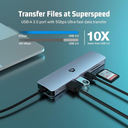 محور USB C، محور USB 3.0، قاعدة توصيل محول USB، مركز بيانات محمول رفيع للغاية، محور USB C 7 في 1 مع HDMI 4K، 100 وات PD، 2 USB 3.0 5 جيجابت في الثانية ومنفذ بيانات USB C 3.0، قارئ بطاقة SD/TF، ​​متوافق مع Windows in Kuwait