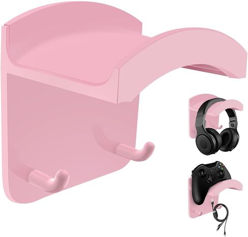 Headphone Stand,Wall-Mounted Headphone Holder,Headset Hook,Dual Hook Design,Compatible with Most Headphones and Gaming Headsets,Can be Fixed on Walls,Table Legs, and Computer Towers(Pink) in Saudi Arabia