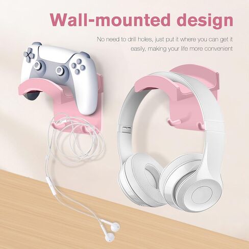 Headphone Stand,Wall-Mounted Headphone Holder,Headset Hook,Dual Hook Design,Compatible with Most Headphones and Gaming Headsets,Can be Fixed on Walls,Table Legs, and Computer Towers(Pink) in Saudi Arabia