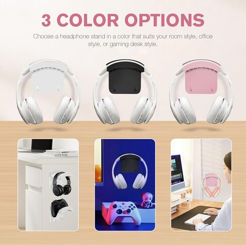 Headphone Stand,Wall-Mounted Headphone Holder,Headset Hook,Dual Hook Design,Compatible with Most Headphones and Gaming Headsets,Can be Fixed on Walls,Table Legs, and Computer Towers(Pink) in Saudi Arabia