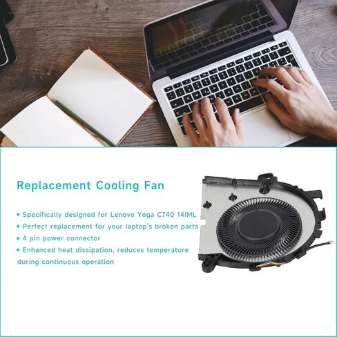 Gugxiom 4 Pin CPU Cooling Fan، مروحة بديلة احترافية سريعة تبديد الحرارة للكمبيوتر المحمول، مروحة تبريد للكمبيوتر المحمول Lenovo Yoga C740 14IML in Saudi Arabia