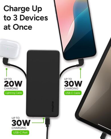 Mophie Powerstation Plus 10,000mAh Power Bank - Has Integrated USB-C and Lightning Cables, Fast Charging for Smartphones, Tablets, and iPhones in Saudi Arabia