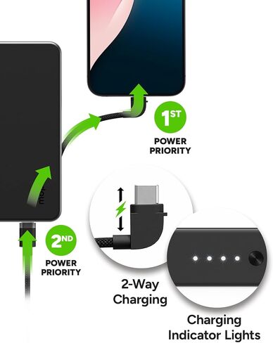 Mophie Powerstation Plus 10,000mAh Power Bank - Has Integrated USB-C and Lightning Cables, Fast Charging for Smartphones, Tablets, and iPhones in Saudi Arabia