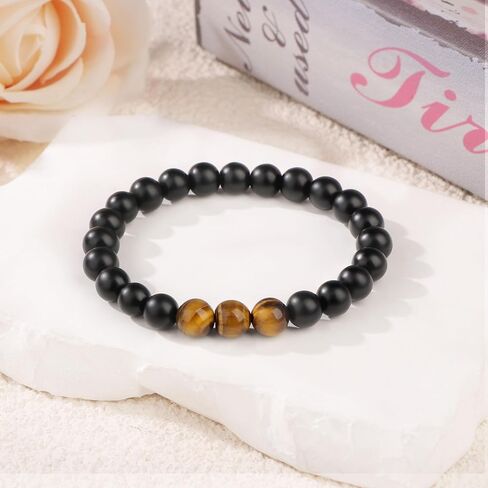 12 Pcs Black Beaded Bracelet Set Natural Healing Stone Stretch Bulk Bracelet for Men Lava Rock Bracelets for Men Stone Jewelry Gifts for Christmas Birthday in Saudi Arabia