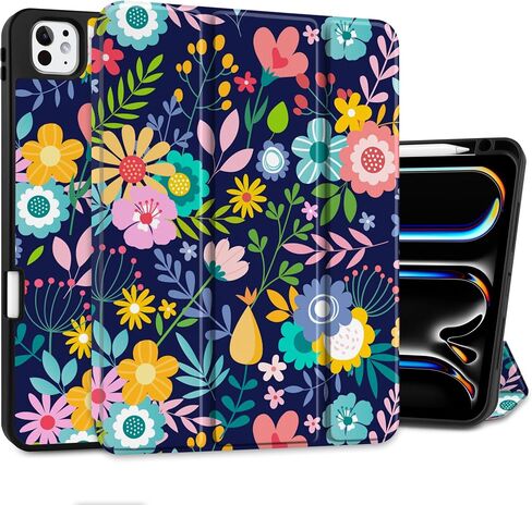 DONGKE Case for iPad Pro M4 11 inch 2024 5th Generation - [Built-in Pencil Holder] Ultra Thin Soft TPU Back Cover with Trifold Stand Support Auto Wake/Sleep for iPad Pro 11-inch (M4) - Florals in Saudi Arabia