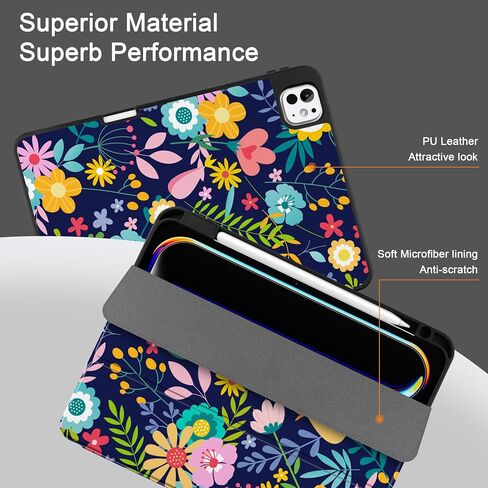 DONGKE Case for iPad Pro M4 11 inch 2024 5th Generation - [Built-in Pencil Holder] Ultra Thin Soft TPU Back Cover with Trifold Stand Support Auto Wake/Sleep for iPad Pro 11-inch (M4) - Florals in Saudi Arabia