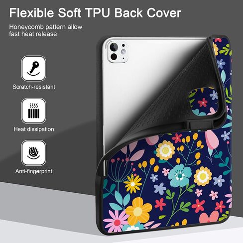 DONGKE Case for iPad Pro M4 11 inch 2024 5th Generation - [Built-in Pencil Holder] Ultra Thin Soft TPU Back Cover with Trifold Stand Support Auto Wake/Sleep for iPad Pro 11-inch (M4) - Florals in Saudi Arabia