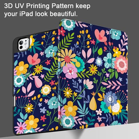 DONGKE Case for iPad Pro M4 11 inch 2024 5th Generation - [Built-in Pencil Holder] Ultra Thin Soft TPU Back Cover with Trifold Stand Support Auto Wake/Sleep for iPad Pro 11-inch (M4) - Florals in Saudi Arabia