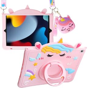 for iPad 9th/8th/7th Generaticon Case for Kids Girls, iPad 10.2 Case with Wallet & Pencil Holder Shoulder Strap Cute Unicorn Silicone Cover for iPad 10.2'' 2021/2020/2019 Pink