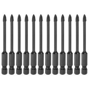 HARFINGTON 12pcs Concrete Masonry Drill Bits 5mm (3/16") Tungsten Carbide Tip Chrome Plated Triangle Cross Drill Bit for Ceramic Tile Brick Glass Plastic Wood, Black