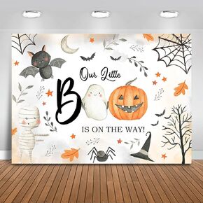 Mocsicka Halloween Baby Shower Backdrop Our Little Boo is on The Way Halloween Party Decorations Photo Backdrops Autumn Pumpkin Photography Background (7x5ft)