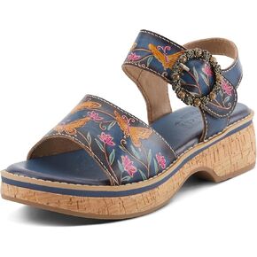 Spring Step L'Artiste Women's KENNA Hand-Painted Leather Sandals with Crystal Buckle