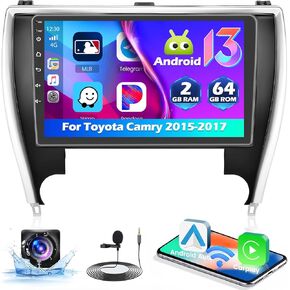 [2G+64G] Hikity Android 13 Stereo for Toyota Camry 2015 2016 2017 with Wireless Carplay & Android Auto, 10.1 Inch Touch Screen Radio Supports GPS Navigation/WiFi/BT/SWC/Backup Camera/Canbus