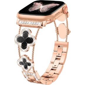 Odbeai Bling Diamond Metal Bands Compatible with Apple Watch Band 38mm 40mm 41mm 42mm 44mm 45mm 46mm 49mm Women, Cute Four-leaf Clover Bracelet for iWatch Series 10 9 8 7 6 5 4 3 2 1 SE Ultra/Ultra 2