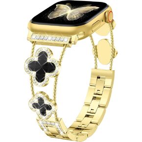 Odbeai Bling Diamond Metal Bands Compatible with Apple Watch Band 38mm 40mm 41mm 42mm 44mm 45mm 46mm 49mm Women, Cute Four-leaf Clover Bracelet for iWatch Series 10 9 8 7 6 5 4 3 2 1 SE Ultra/Ultra 2